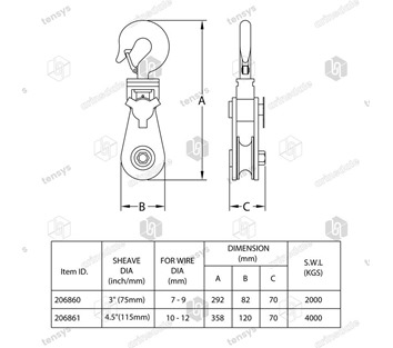 Tensys® · Snatch Block - Hook Head · 2.0 Tonne WLL