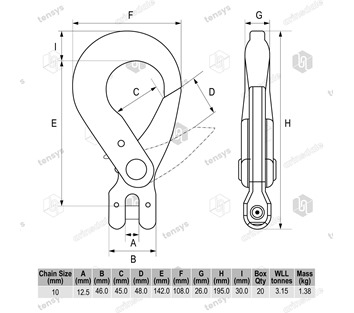 10mm Chain Diameter · Grade 8 · Clevis Self Locking Hook · 3.15 Tonne WLL