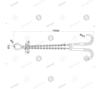 J Hook V-Assembly with Chains for Winching 5000 daN (Kg) Min Break Force