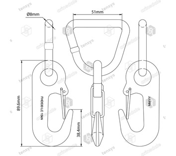 Tensys® · 50mm · 3000daN · Forged Hook (with wire safety catch) + Delta