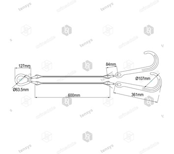 J Hook V-Assembly with webbing for Winching 5000 daN (Kg) Min Break Force