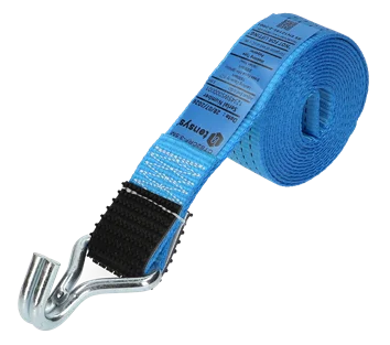 Blue · 50mm · 3.5 metre Strap · Cranked Claw Hook Rubber protector sewn around hook