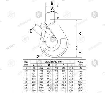 Clevis Sling Hook · Grade 8 Lashing · 7/8mm