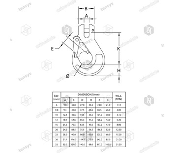 Tensys® · Clevis Sling Hook · Grade 8 Lashing · 7/8mm