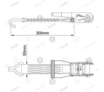 Tensys® · 50mm · 5000daN · LWH · Ratchet & Tail Strap · Claw Hook