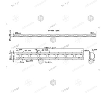 1806 Style Grade 430 Stainless Steel Anchor Track, 25mm Holes - 3.05m