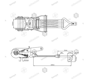 Tensys® · 50mm · 3000daN · SWH · Ratchet & Tail Strap · Claw Hook