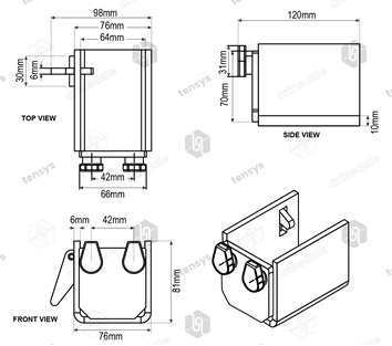 Load Bar Cups 60mm x 40mm x 100mm load bars - Clip Side Only