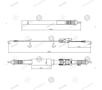 4 Pack - 50mm x 3.5m Black Overwheel Lashing Strap