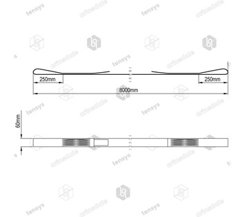 1 tonne WLL x 60mm wide simplex (Single thickness) flat web sling 8m EWL with 250mm flat loops each end (not reinforced)