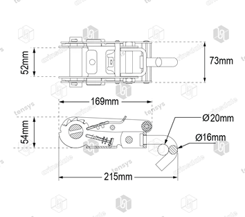 50mm · 5000daN · Narrow Handled Ratchet · Swivel Hook for Ratchet · NH