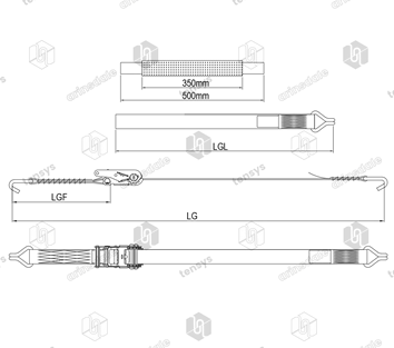 50mm · 4000daN · NH · Car Transporter Strap - Soft Eye · Claw Hooks