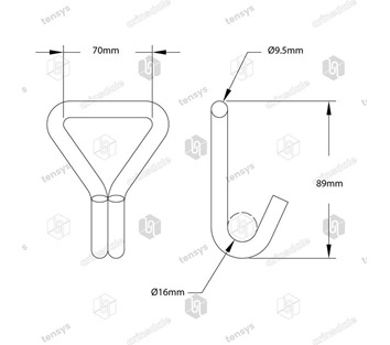 Tensys® · 50mm · 3000daN · Claw Hook - Cranked