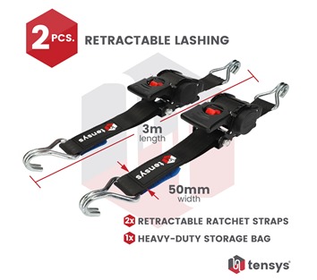 50mm Retractable Ratchet Straps (2-Pack) – Heavy Duty Auto Self-Retracting Tie Down Straps
