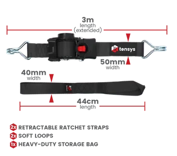 50mm Retractable Ratchet Straps (2-Pack) – Heavy Duty Auto Self-Retracting Tie Down Straps