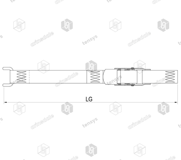 50mm · Curtainside Bottom Strap Assembly · Top Tab + OC + Closed Rave Hook