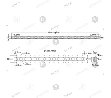 1805 Style Zinc Plated Anchor Track, 25mm Holes - 3.05m