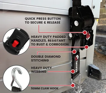 50mm Retractable Ratchet Straps (2-Pack) – Heavy Duty Auto Self-Retracting Tie Down Straps