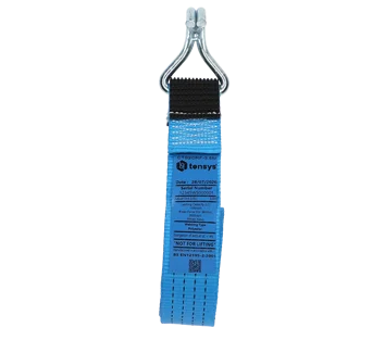 Blue · 50mm · 3.5 metre Strap · Cranked Claw Hook Rubber protector sewn around hook
