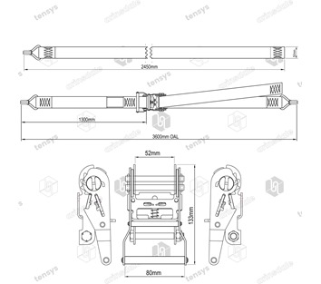 50mm · 2000daN · WH · Box Van Internal Strap · Claw Hooks