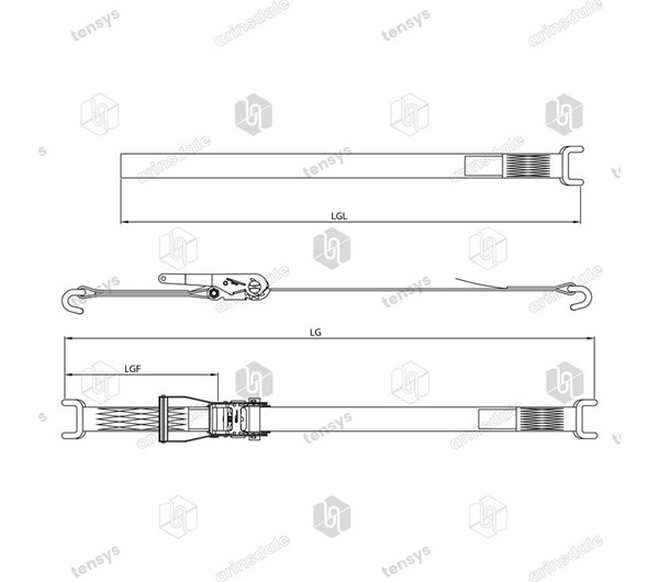 Tensys® · 50mm · 5000daN · LWH · Ratchet Lashing System · Closed Rave Hooks