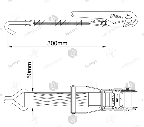 50mm · 4000daN · LWH · Ratchet & Tail Strap · Claw Hook