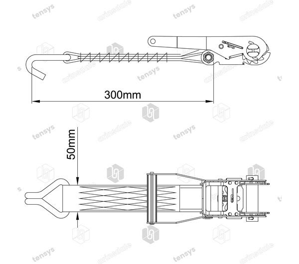 Tensys® · 50mm · 4000daN · LWH · Ratchet & Tail Strap · Claw Hook