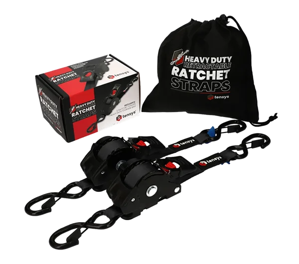 25mm Wide Auto-Retract Ratchet Tie Down Straps (2-Pack)