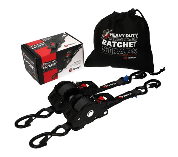 Auto-Retract Ratchet Tie Down Straps (2-Pack)