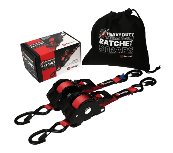 25mm Wide Auto-Retract Ratchet Tie Down Straps (2-Pack)