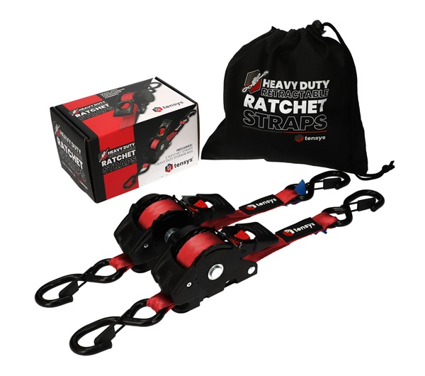 Auto-Retract Ratchet Tie Down Straps (2-Pack)