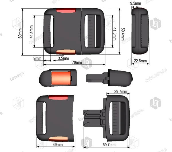 Due Emme Superstrong Side Release Buckle 40mm Black
