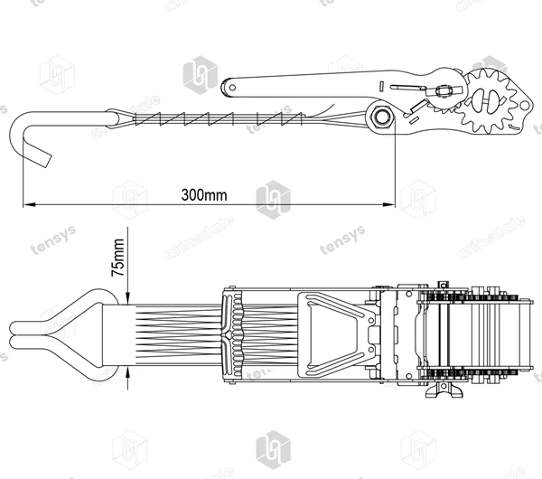 75mm · 10,000daN · EK · Ratchet & Tail Strap · Claw Hook