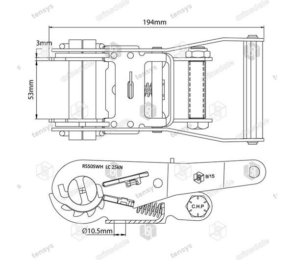 Tensys® · 50mm · 5000daN · Wide Handled Ratchet · SWH