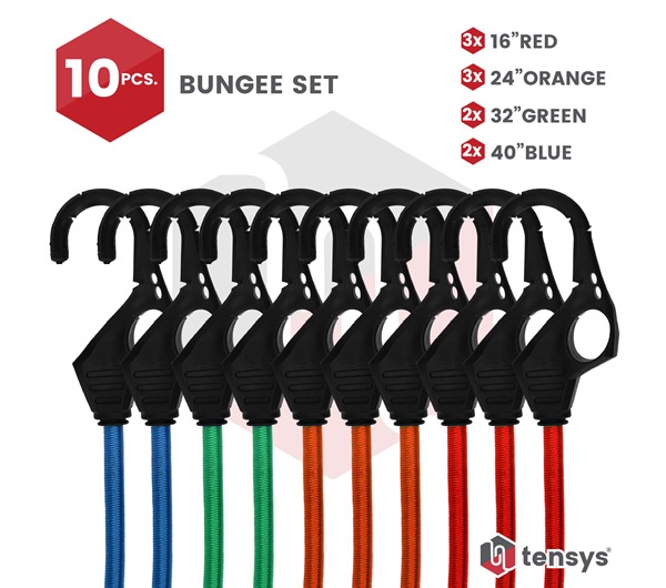 10 Pack of Bungee Cords with Hooks