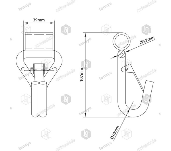 Tensys® · 35mm · 3000daN · Claw Hook with Safety Catch + Tube