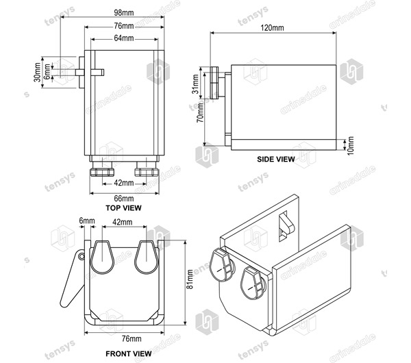 Load Bar Cups 100mm long to suit 60mm x 40mm Load Bars - Clip and Bar