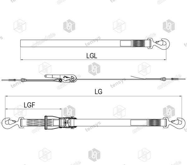 50mm · 4000daN · LWH · Ratchet Lashing System · Flat Snap Hooks