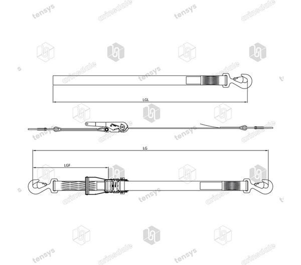 Tensys® · 50mm · 4000daN · LWH · Ratchet Lashing System · Flat Snap Hooks
