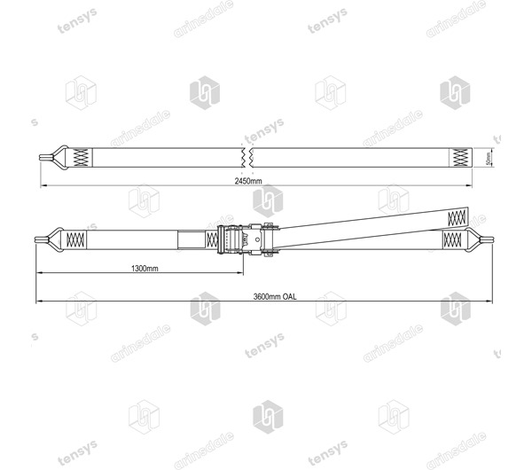 50mm · 2000daN · WH · Box Van Internal Strap · Claw Hooks · 3.6m