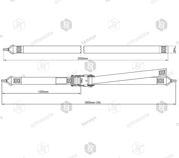 50mm · 2000daN · WH · Box Van Internal Strap · Claw Hooks · 3.6m