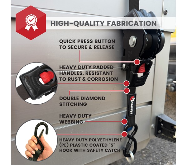 Auto-Retract Ratchet Tie Down Straps (2-Pack)