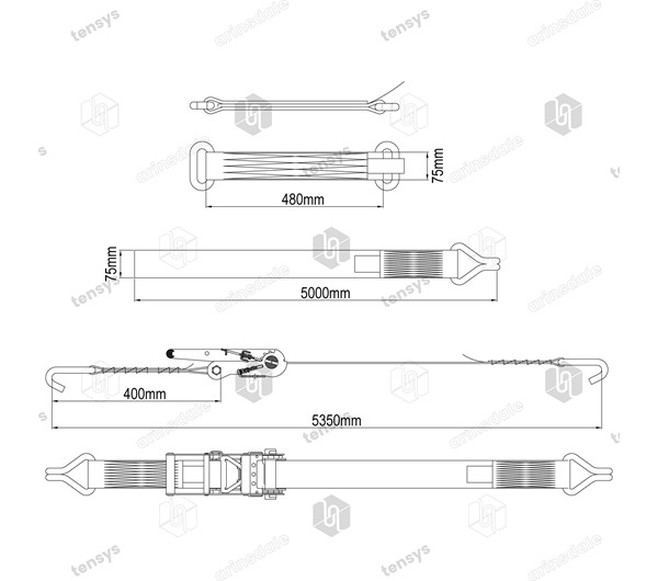 75mm · 5000daN · NH · Car Transporter Strap - Steel Eye · Claw Hooks