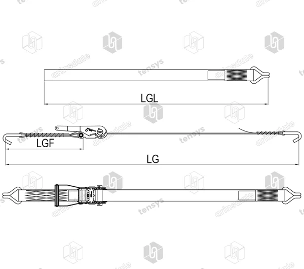 50mm · 5000daN · LWH · Ratchet Lashing System · Claw Hooks