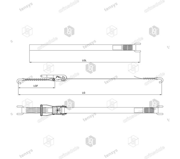 Tensys® · 50mm · 5000daN · LWH · Ratchet Lashing System · Claw Hooks