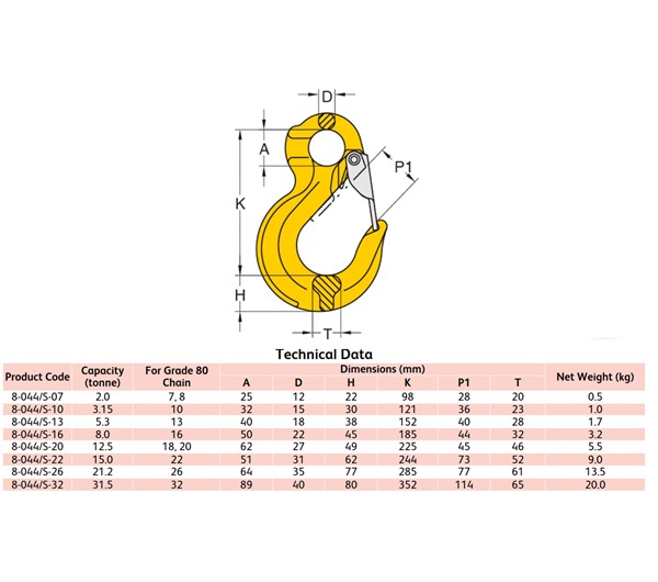 Yoke 8-044S G80 Eye Sling Hook with Latch