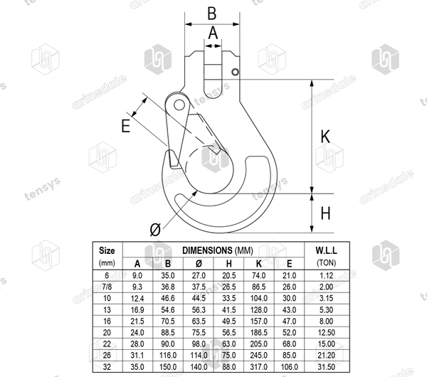 Clevis Sling Hook · Grade 8 Lashing · 7/8mm