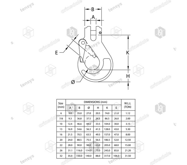 Tensys® · Clevis Sling Hook · Grade 8 Lashing · 7/8mm