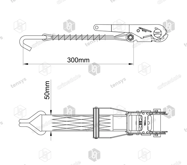 50mm · 5000daN · LWH · Ratchet & Tail Strap · Claw Hook