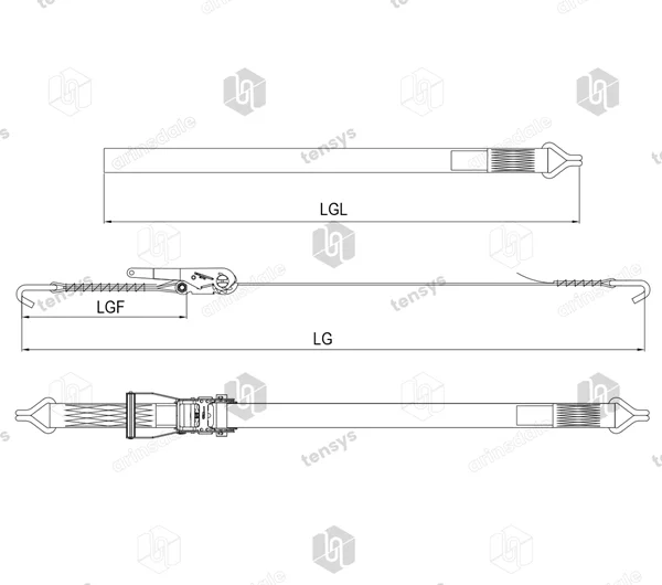 Geared Ergo Ratchet Strap STF 650daN Claw Hook - 10.0 metre